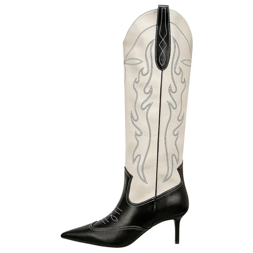 INC Women's Hayleigh Mid Stiletto Heel Cowboy Boots Black White Size 6 1/2 - Picture 2 of 5